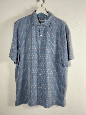 Tommy Bahama Men Coconut Point Blue Palm Tree Short Sleeve Button-Up Shirt Large